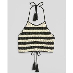Gap NWT Black Stripe Crochet Halter Top Large